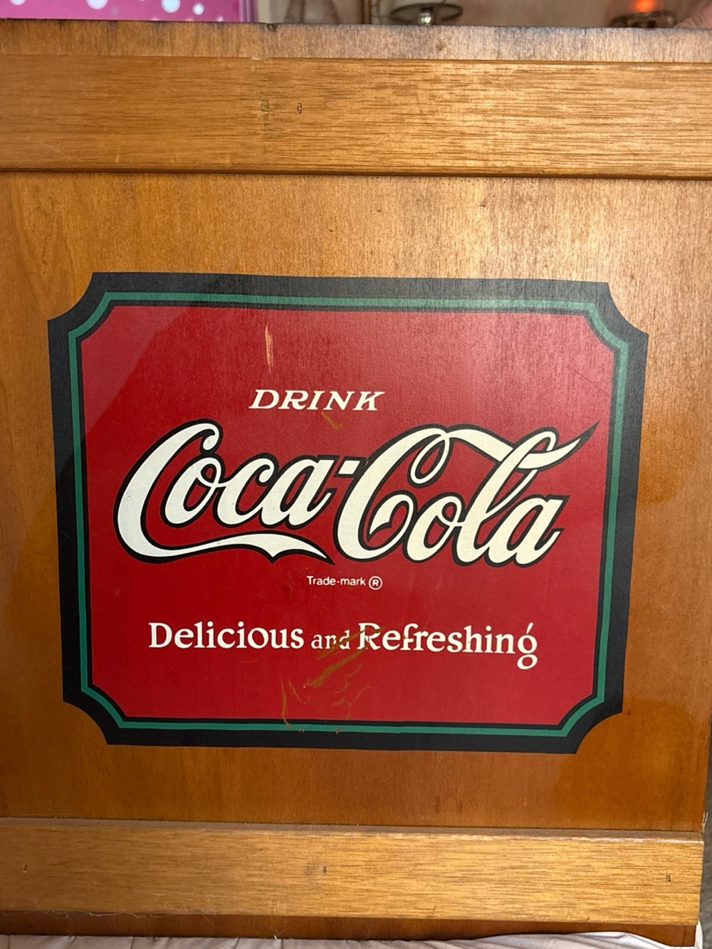 Coca-Cola Red and White Logo wooden cabinet Display
